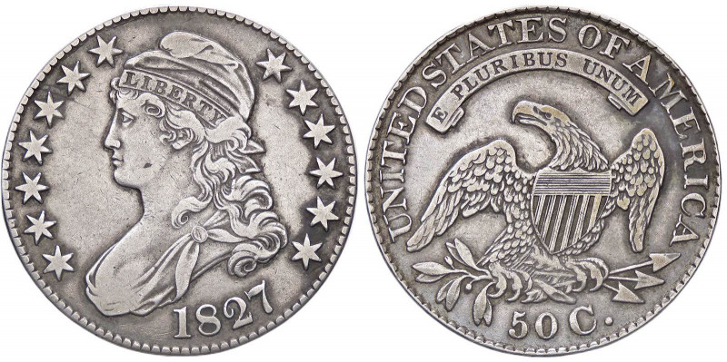 ESTERE - U.S.A. - Mezzo dollaro 1827 - Liberty Cap Kr. 37 R AG
qBB