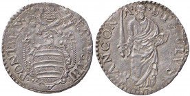ZECCHE ITALIANE - ANCONA - Paolo IV (1555-1559) - Giulio Munt. 40/2 (AG g. 3,1)
bel BB