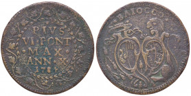 ZECCHE ITALIANE - BOLOGNA - Pio VI (1775-1799) - Baiocco 1784 A. X CNI 159; Munt. 257 R CU
qBB