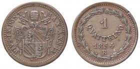 ZECCHE ITALIANE - BOLOGNA - Pio IX (1846-1866) - Quattrino 1854 A. IX Pag. 332/a; Mont. 334/335 R CU
bel BB