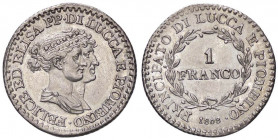 ZECCHE ITALIANE - LUCCA - Elisa Bonaparte e Felice Baciocchi (1805-1814) - Franco 1808 Pag. 258; Mont. 443 NC AG
bello SPL
