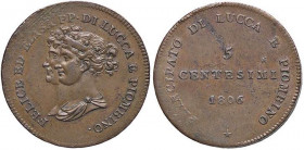 ZECCHE ITALIANE - LUCCA - Elisa Bonaparte e Felice Baciocchi (1805-1814) - 5 Centesimi 1806 Gig. 11a R (CU g. 10,49)mm 29,3
SPL

mm 29,3 -