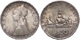 REPUBBLICA ITALIANA - Repubblica Italiana (monetazione in lire) (1946-2001) - 500 Lire 1966 - Caravelle Mont. 9 AG Patinata
FDC

Patinata