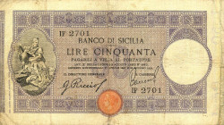 CARTAMONETA - SICILIA - Banco di Sicilia - Biglietti al portatore (1866-1867) - 50 Lire 22/06/1915 Gav. 274 Riccio/Barresi
qBB

Riccio/Barresi -