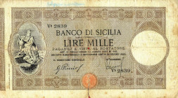 CARTAMONETA - SICILIA - Banco di Sicilia - Biglietti al portatore (1866-1867) - 1.000 Lire 22/06/1915 Gav. 315 RRR
B÷MB