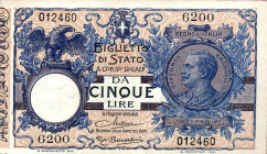 CARTAMONETA - BIGLIETTI DI STATO - Vittorio Emanuele III (1900-1943) - 5 Lire 20/12/1925 - Serie 6001-(7700) Alfa 57; Lireuro 12G RRR Maltese/Rosi Ber...