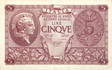 CARTAMONETA - BIGLIETTI DI STATO - Luogotenenza (1944-1946) - 5 Lire 23/11/1944 Alfa 65; Lireuro 14C Bolaffi/Cavallaro/Giovinco Lotto di 5 biglietti c...
