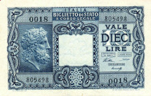 CARTAMONETA - BIGLIETTI DI STATO - Luogotenenza (1944-1946) - 10 Lire 23/11/1944 Alfa 88; Lireuro 19A Ventura/Simoneschi/Giovinco
FDS

Ventura/Simo...