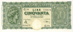 CARTAMONETA - BANCA d'ITALIA - Luogotenenza (1944-1946) - 50 Lire - Italia Turrita 10/12/1944 Alfa 265; Lireuro 13 Introna/Urbini Manca contrassegno d...