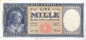CARTAMONETA - BANCA d'ITALIA - Repubblica Italiana (monetazione in lire) (1946-2001) - 1.000 Lire - Medusa 11/02/1949 Alfa 697; Lireuro 54C RRR Menich...
