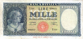 CARTAMONETA - BANCA d'ITALIA - Repubblica Italiana (monetazione in lire) (1946-2001) - 1.000 Lire - Medusa 11/02/1949 Alfa 697; Lireuro 54C RRR Menich...