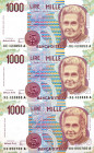 CARTAMONETA - BANCA d'ITALIA - Repubblica Italiana (monetazione in lire) (1946-2001) - 1.000 Lire - Montessori R Sostitutiva XE (2) e XG Lotto di 3 bi...