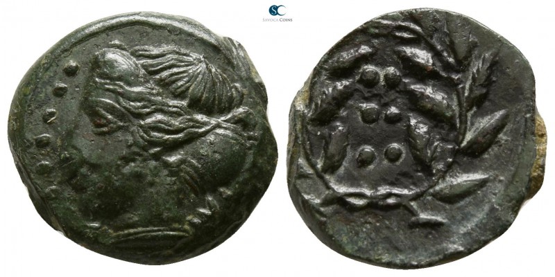 Sicily. Himera circa 415-409 BC.
Hemilitron Æ

14mm., 3,43g.

IME, female h...