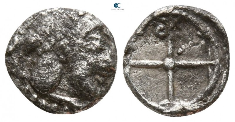 Sicily. Syracuse 478-466 BC.
Litra AR

8mm., 0,65g.

Diademed head of Areth...