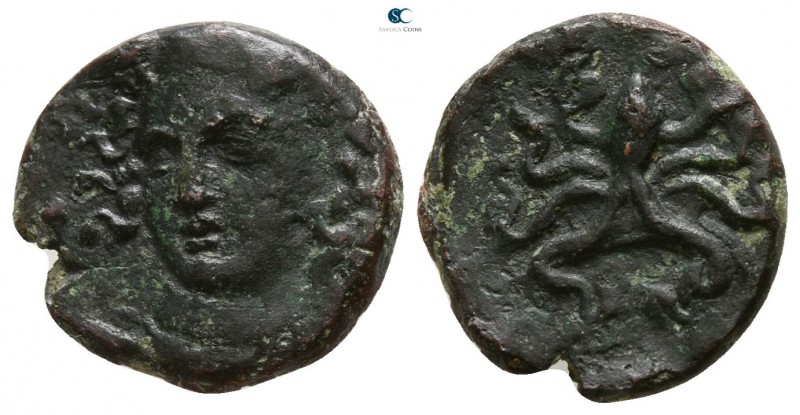 Sicily. Syracuse. Dionysios I. 405-367 BC.
Tetras Æ

12mm., 1,93g.

Facing ...