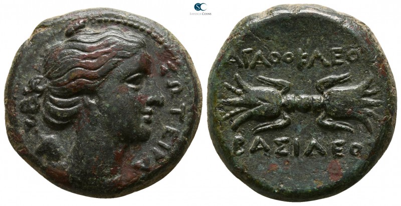 Sicily. Syracuse. Agathokles 317-289 BC.
Litra Æ

21mm., 8,83g.

ΣΩΤΕΙΡΑ, h...