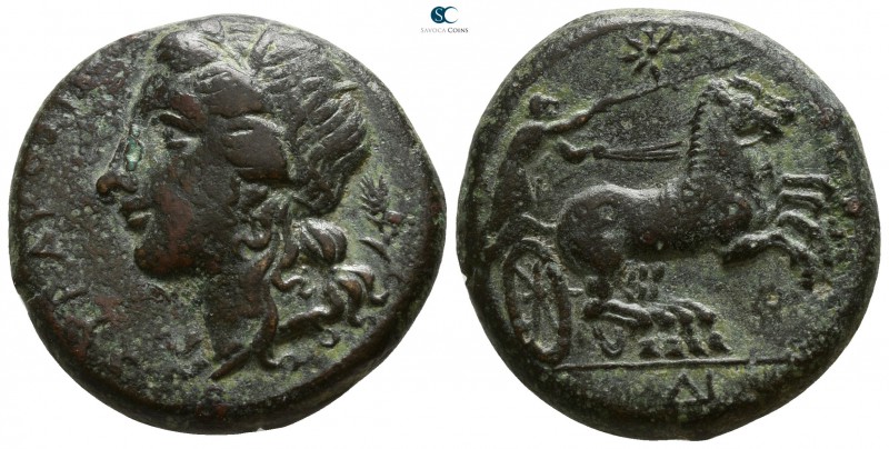 Sicily. Syracuse. Hiketas II 287-278 BC.
Bronze Æ

22mm., 10,26g.

ΣYPAKOΣI...