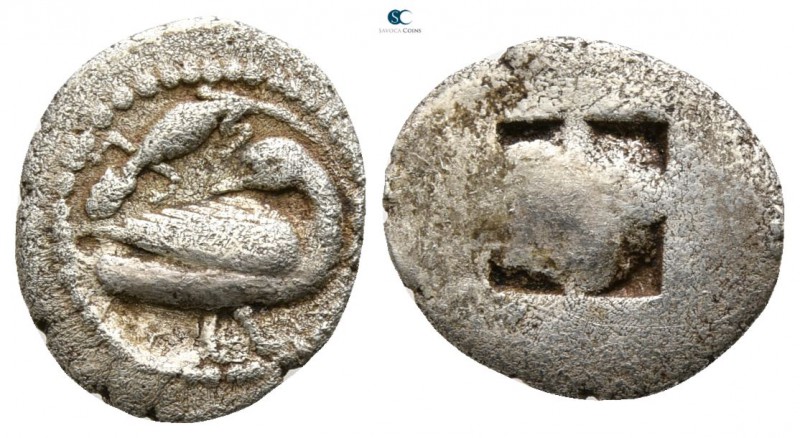 Macedon. Eion circa 460-400 BC.
Trihemiobol AR

12mm., 0,84g.

Goose standi...