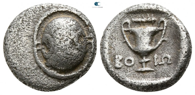 Boeotia. Federal Coinage 395-340 BC.
Hemidrachm AR

13mm., 2,40g.

Boeotian...