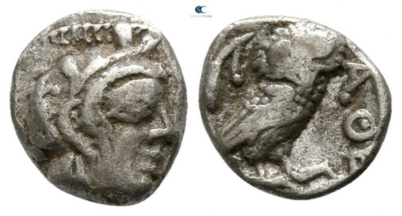Attica. Athens 454-404 BC.
Obol AR

7mm., 0,70g.

Helmeted head of Athena r...