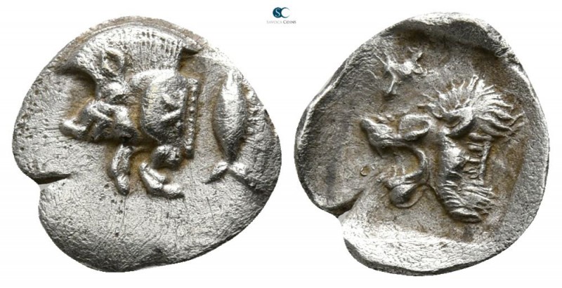 Mysia. Kyzikos circa 480 BC.
Hemiobol AR

7mm., 0,35g.

Forepart of boar le...