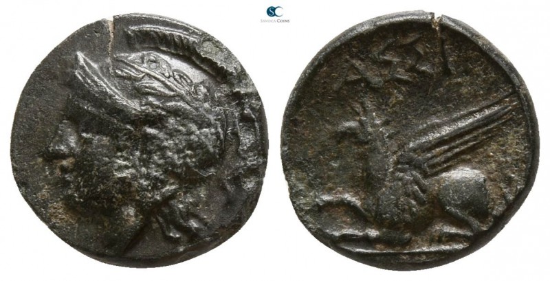 Troas. Assos circa 400-241 BC.
Bronze Æ

11mm., 1,26g.

Helmeted and laurea...
