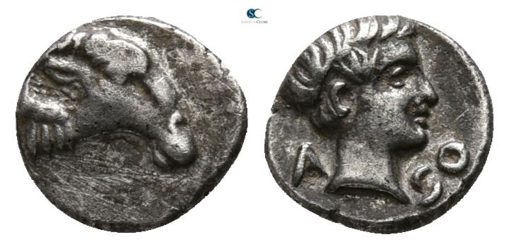 Caria. Halikarnassos circa 400-340 BC.
Hemiobol AR

7mm., 0,39g.

Head of r...