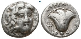 Islands off Caria. Rhodos circa 229-205 BC. ΕΥΚΡΑΤΗΣ, magistrate.. Drachm AR
