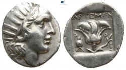Islands off Caria. Rhodos circa 170-150 BC. Artemon, magistrate.. Plinthophoric Drachm AR