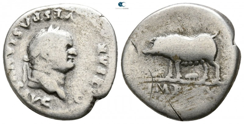 Vespasian AD 69-79. Rome
Denarius AR

17mm., 2,96g.

CAESAR VESPASIANVS AVG...