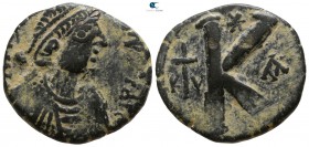 Justin I AD 518-527. Cyzicus. Half follis Æ