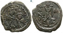 Heraclius with Heraclius Constantine AD 610-641. Dated RY 3=AD 612/3. Cyzicus. Follis Æ