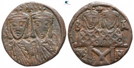 Leo IV with Constantine VI, Constantine V and Leo III. AD 775-780. Constantinople. Follis Æ