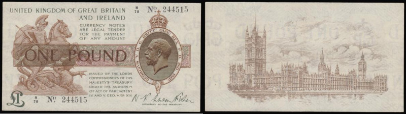 One Pound Warren Fisher T24 issued 1919 series N/70 244515 GVF looks better, onc...