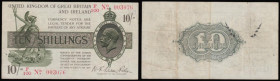 Ten Shillings Warren Fisher T26 issued 1919 F/100 003076, No. with dash, portrait King George V at right, (Pick356), VF with some small black ink mark...