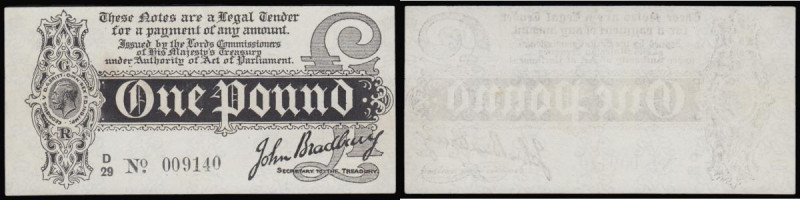 One pound Bradbury T3.3 issued 1914, D/29 009140, EF a pleasing example

Estim...