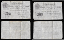 Five Pounds Catterns White notes B228 London 31st August 1931 (2) a consecutively numbered pair serial numbers 131/J 32134 & 131/J 32135. GVF, have be...