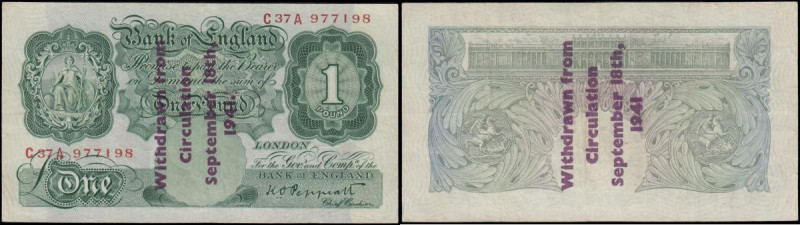 One Pound Peppiatt World War II Guernsey overprint B239A Green Britannia medalli...