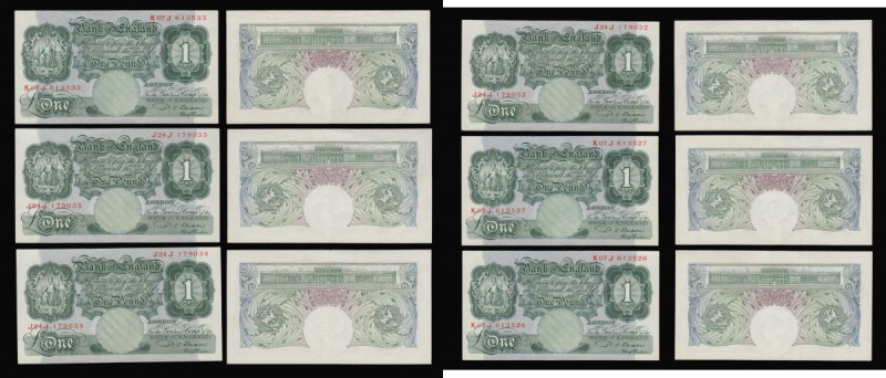 One Pound Beale B268 issued 1950 (6) including consecutively numbered runs K07J ...