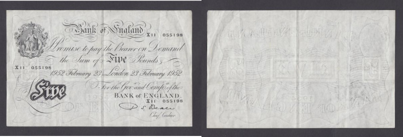 Five Pounds Beale white B270 dated 23 February 1952 prefix X11, VF

Estimate: ...
