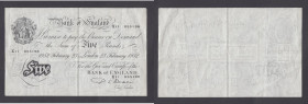 Five Pounds Beale white B270 dated 23 February 1952 prefix X11, VF

Estimate: GBP 60 - 100