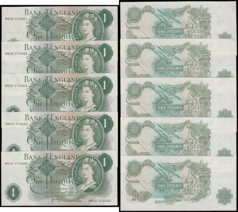 One Pounds Page Replacements 1970 B323 (5) consecutives MW02 4270061,62,63,64 an...