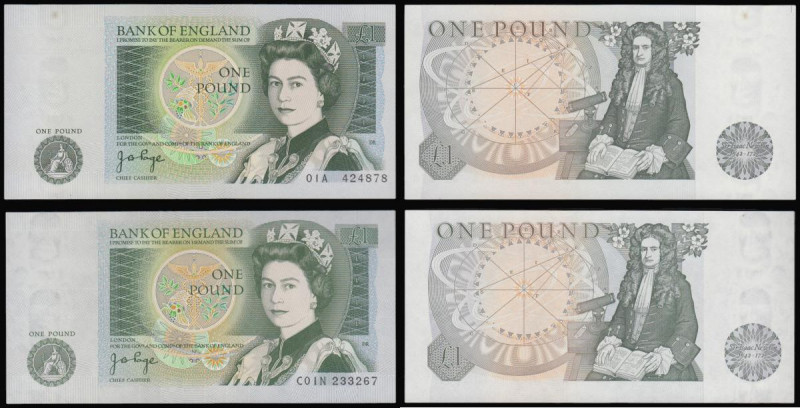 One Pounds Page 1978 B339 prefix 01A 424878 very first run, small spot UNC and B...