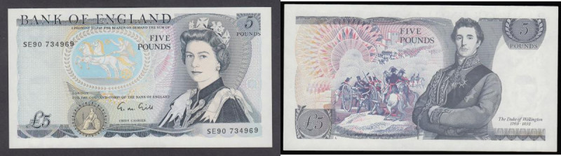 Five pounds Gill B353 issued 1988 last run from circulation SE90 734969, UNC

...