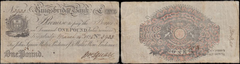 Kingsbridge Bank 1 Pound dated with the last year before it failed 14th March 18...