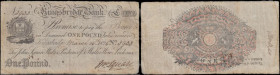 Kingsbridge Bank 1 Pound dated with the last year before it failed 14th March 1825 No. 3933 For John Square, Walter Prideaux Jr. & Walter Were Prideau...