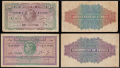Cyprus 2 shillings KGVI dated 1st May 1942 serial C/6 218809, Pick 21 VF and 1 Shilling 1st May 1942 C/5 276238 Pick 20 Fine

Estimate: GBP 100 - 20...