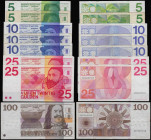 Netherlands 100 Gulden 14.5.1970 GVF, 25 Gulden 10.2.1971 (2) VF-EF, 10 Gulden 25.4.1968 (3) one AU the others VF, 5 Gulden 26.3.1973 (2) F-VF

Esti...