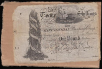 Scotland East Lothian Banking Company 20 shillings unissued remainder dated 18xx and unsigned, NVF the top of the note is attached to a card with adhe...
