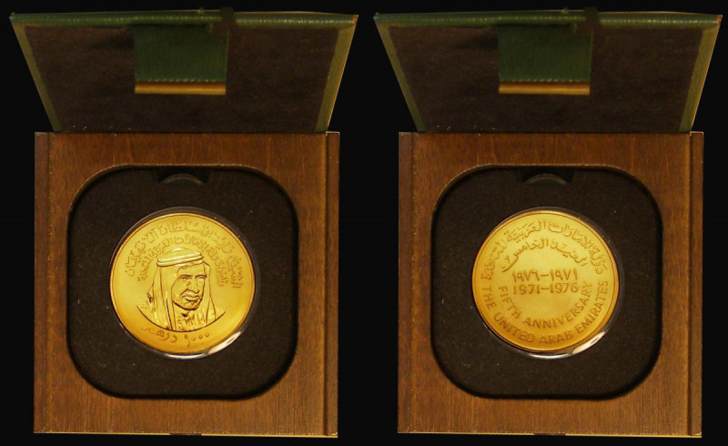 United Arab Emirates 1000 Dirhams Gold 1976 5th Anniversary of the United Arab E...